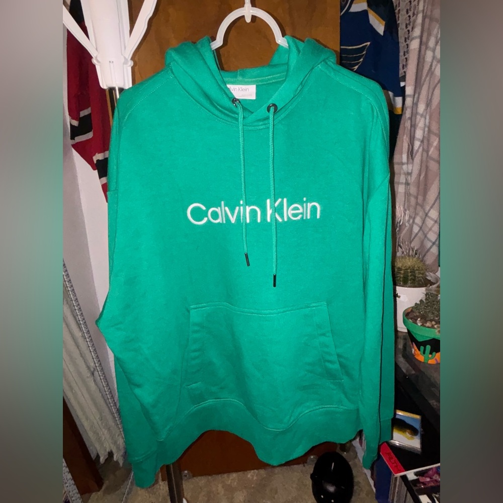 Calvin Klein Men's Ultramarine Green Hoodie with White Logo